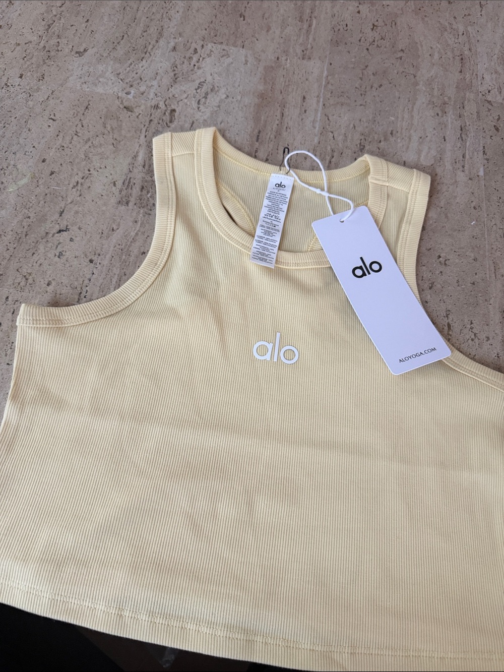 ALO Yoga Pale Yellow Ribbed Tank Top